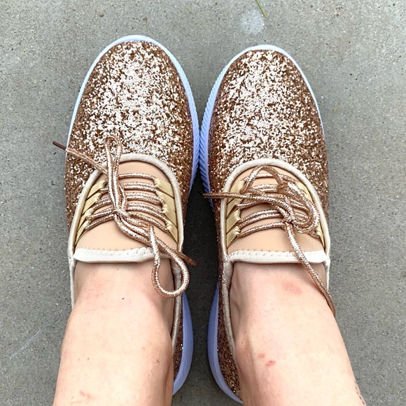 New Rose Gold Glitter Sneakers Tennis Shoes - Picture 8 of 8